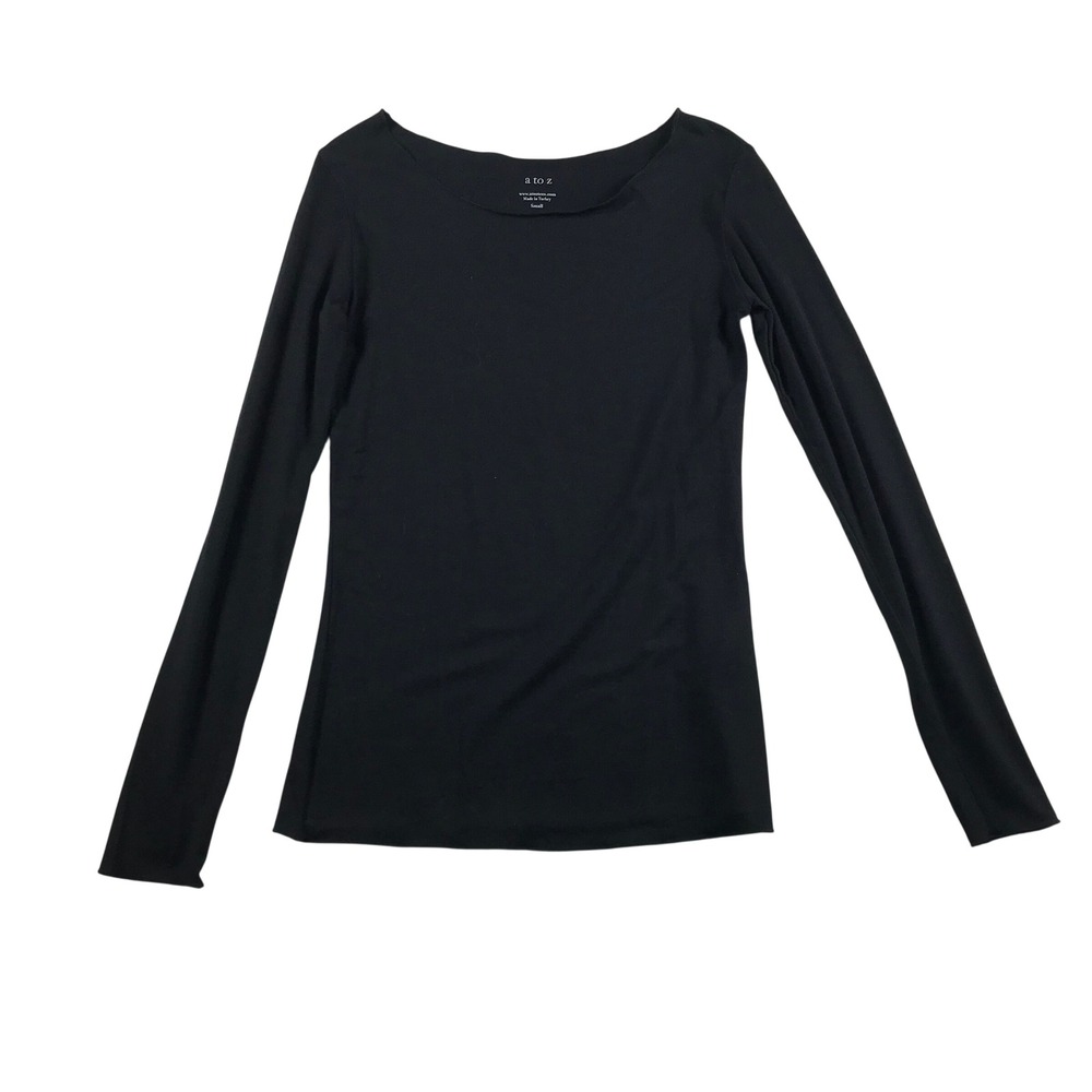 A to Z Womens Black Modal Scoop Neck Long Sleeve Raw Edge Tee Shirt Small